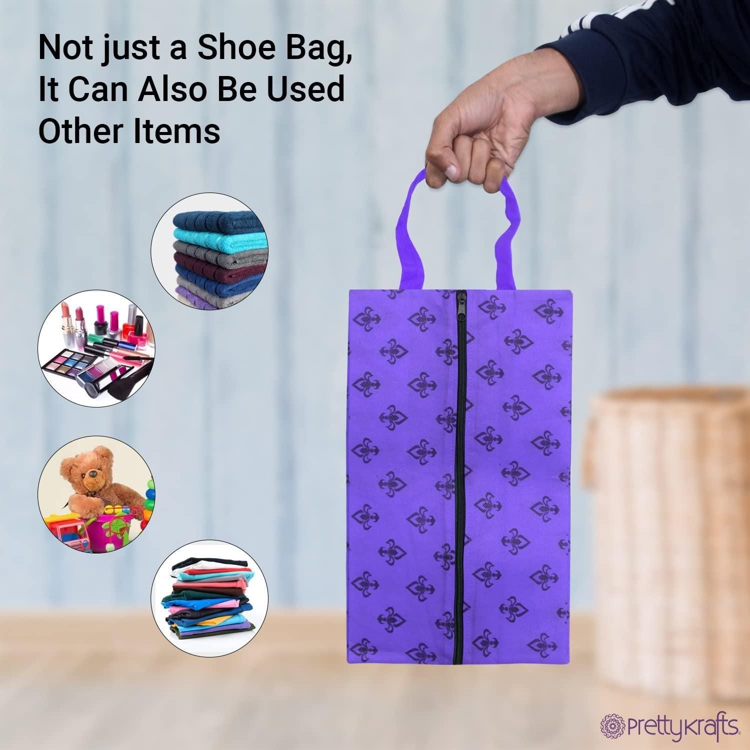 Shoe Bag with Center Zipper- Large (Set of 3 pcs) - Purple