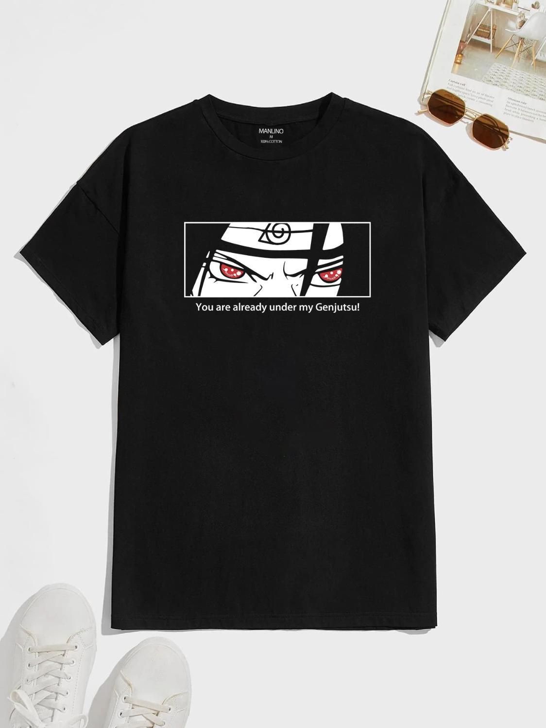 Manlino  Men's Black Half Sleeve Round Neck Graphic Print T-Shirt