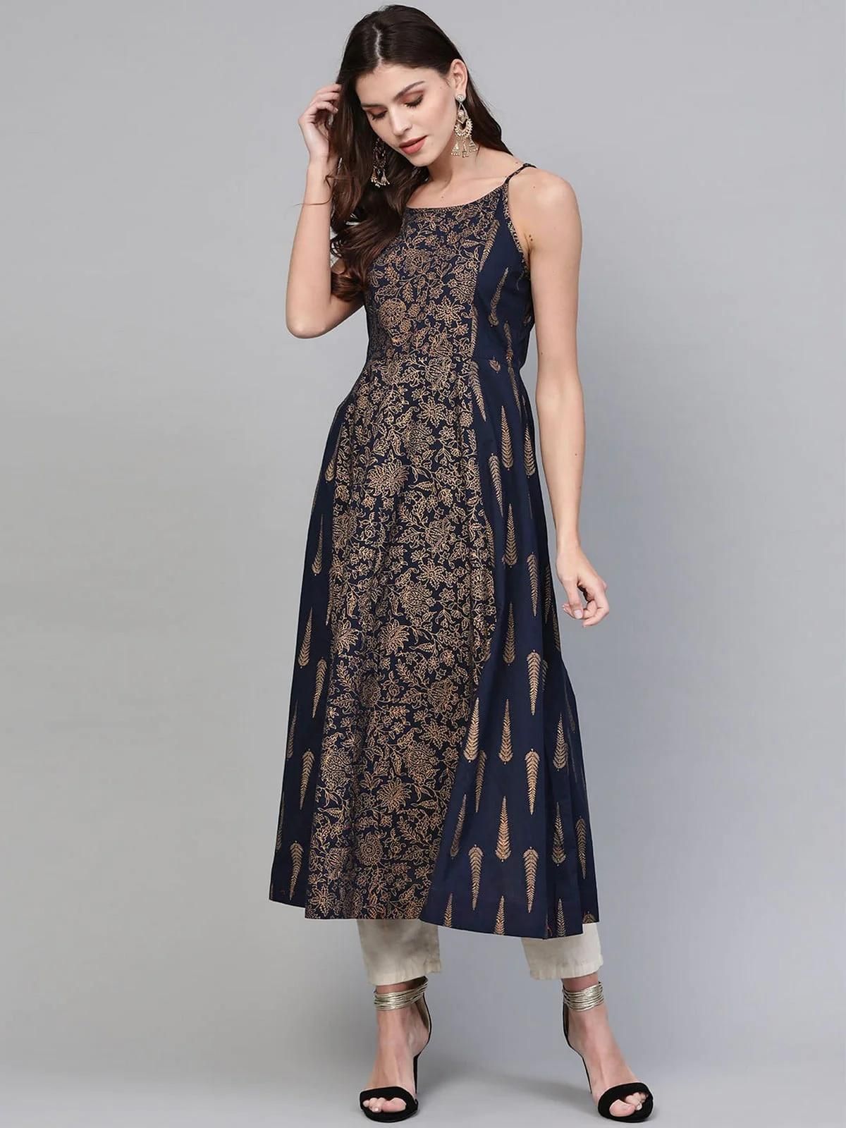 PANNKH Navy Blue Printed Strappy Kurta