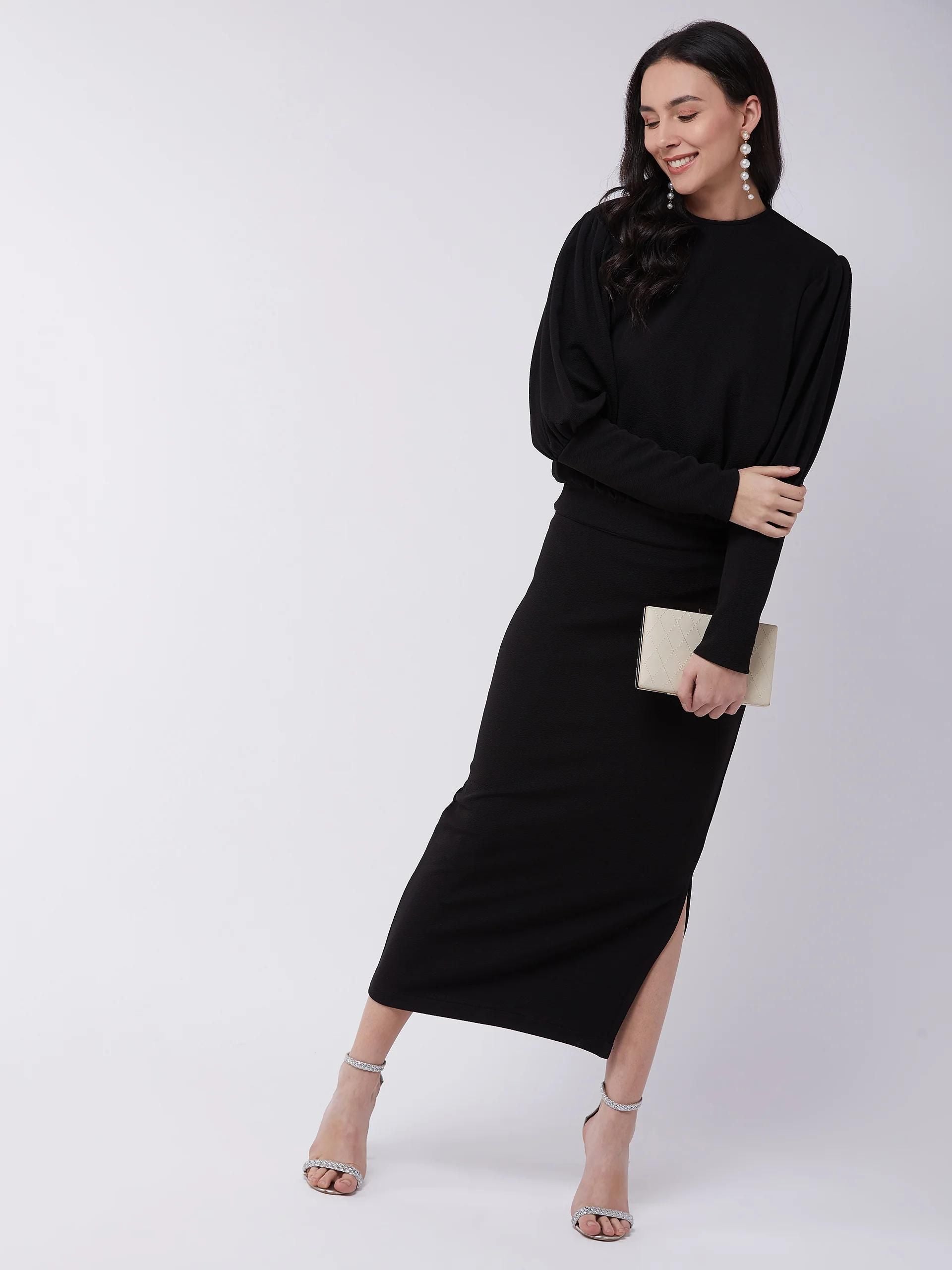 PANNKH Black Leg 'O' Mutton Fitted Dress