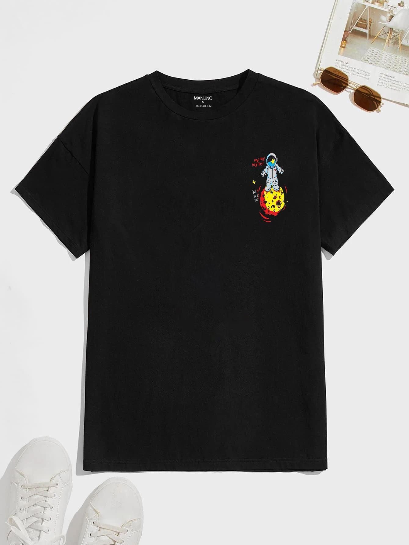 Manlino Men's Black Round Neck Half Sleeve Graphic Print T-Shirt