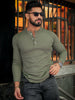 Olive Green Waffle Knit Henley Neck T-Shirt