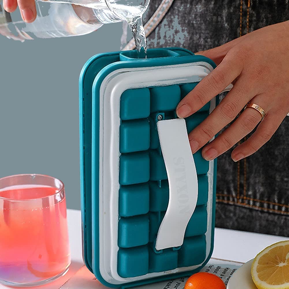 Ice Tray Mould -36 Grid Folding Mold Insulated Storage Box Silicone Cube Maker Portable Ice Cream