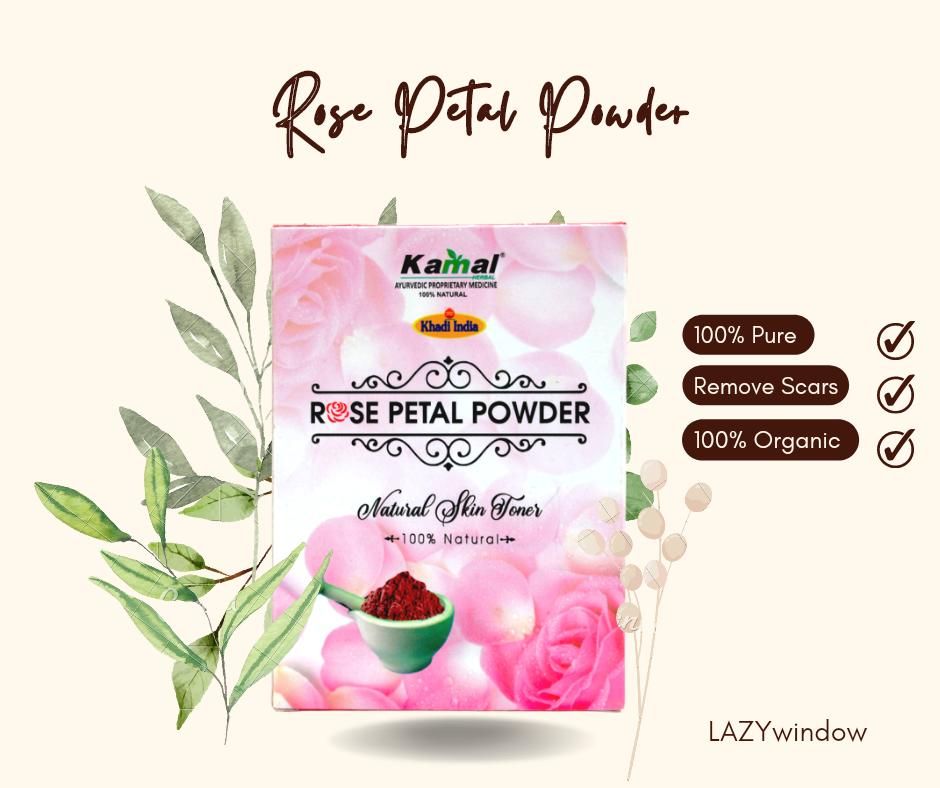 Khadi Kamal Herbal 100 Pure Natural & Organic Rose Petal Powder For Man And Women for Glowing Skin 100gm (Pack of 5)