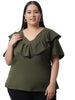 Flambeur Women's Plus Size Solid Olive Half Sleeve Top