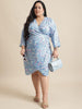 Flambeur Plus Size Printed Wrap Style Short Dress for Women