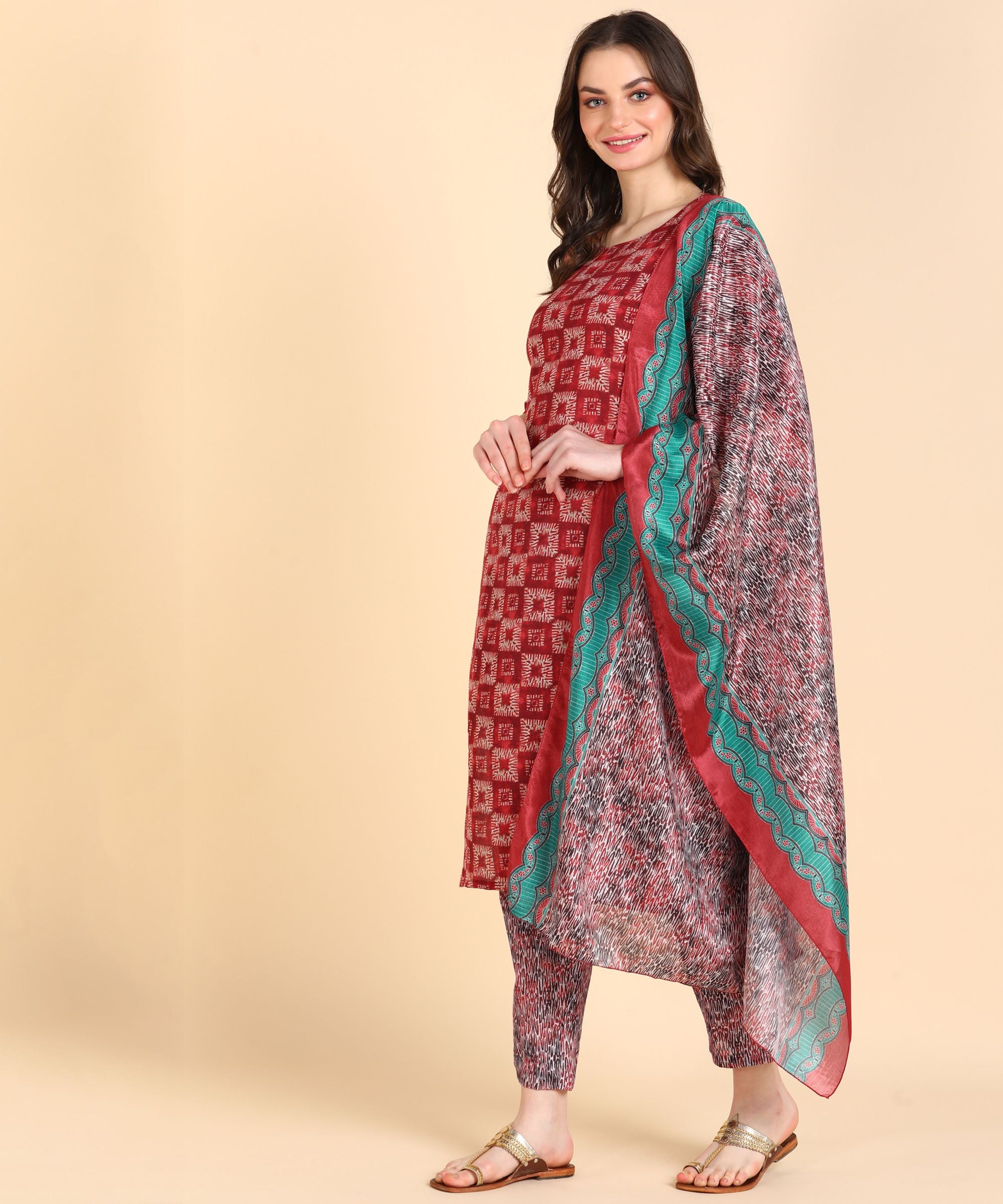 Women's Cotton Printed kurti and Pant With Dupatta Set