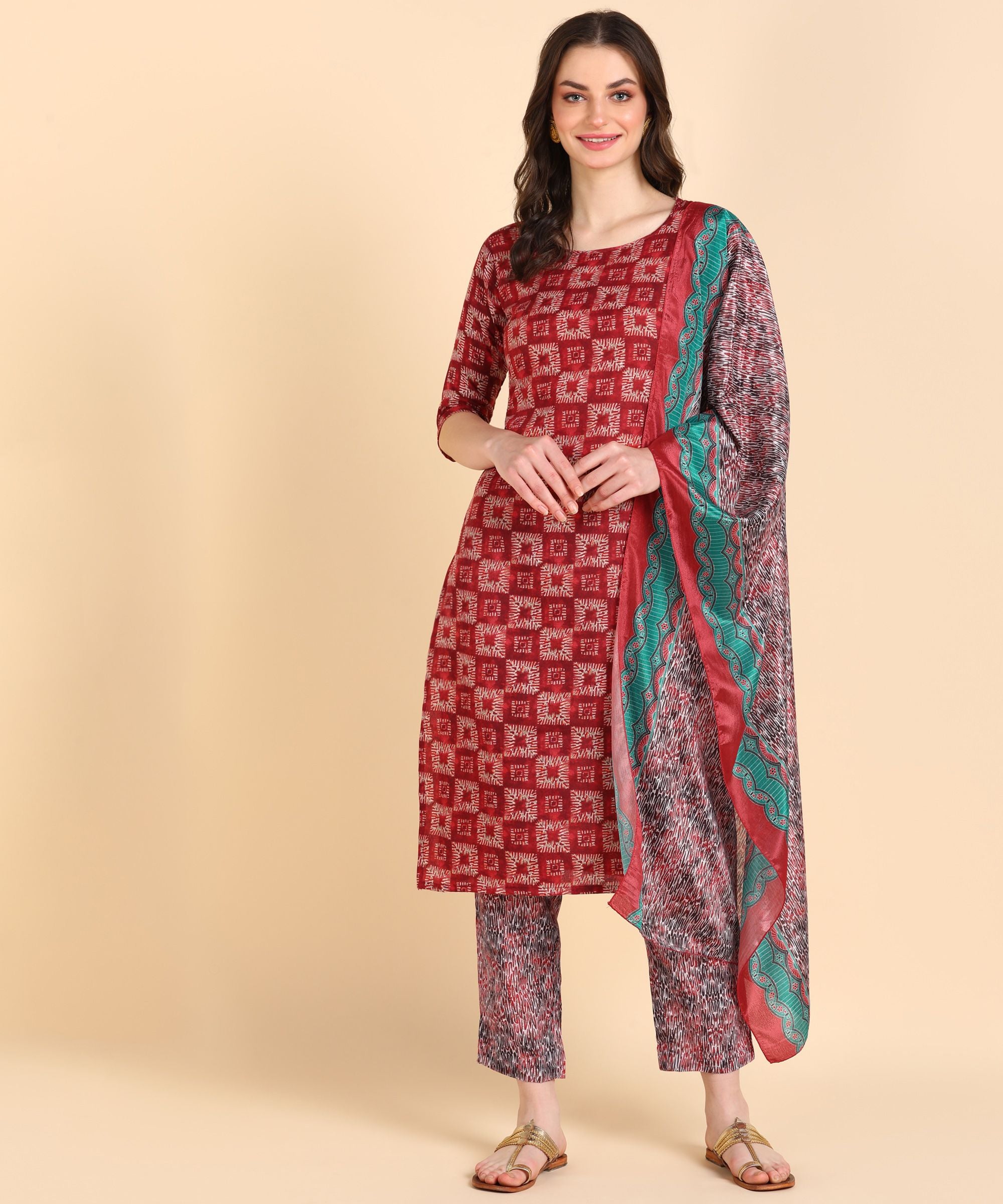 Women's Cotton Printed kurti and Pant With Dupatta Set