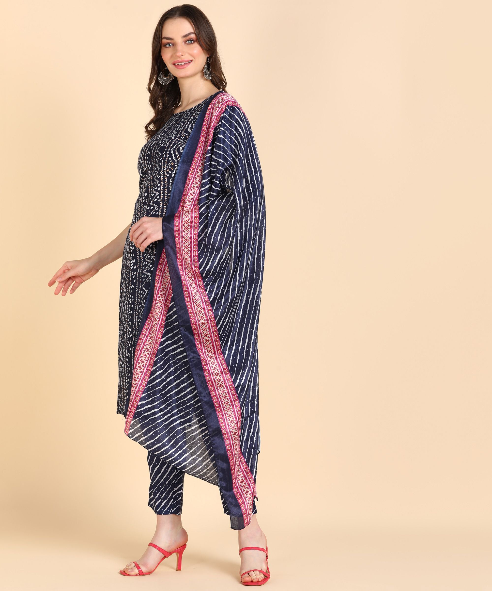 Women's Cotton Printed kurti and Pant With Dupatta Set