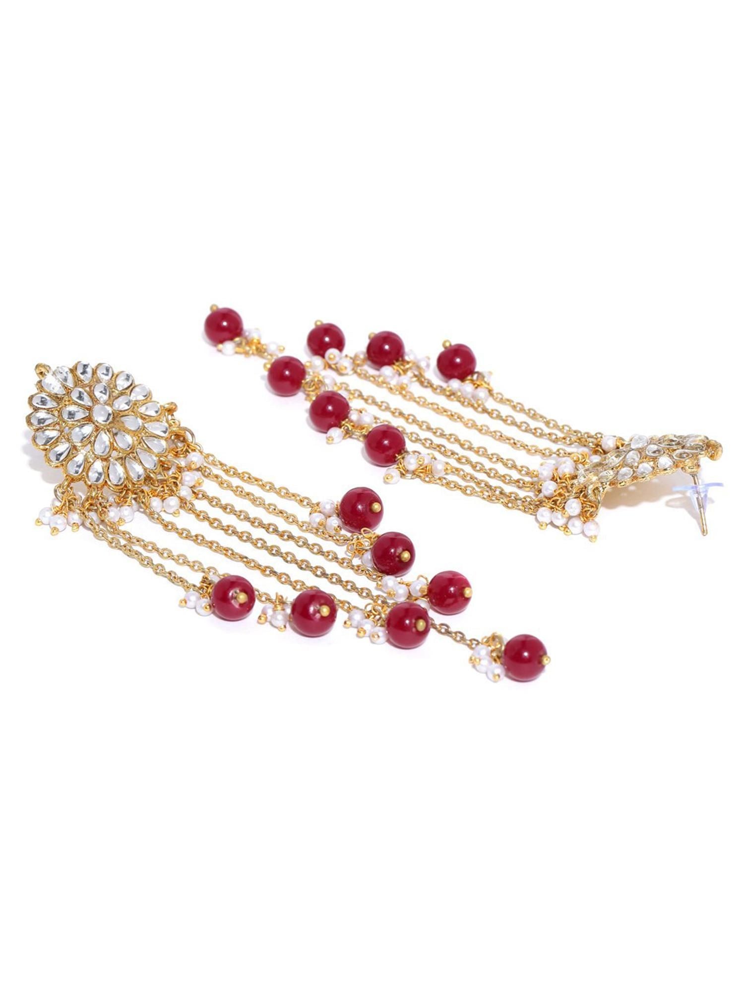 Karatcart Kundan Maroon Tassel Earrings