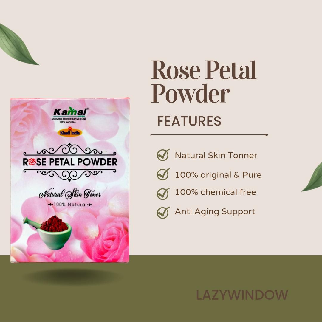 Khadi Kamal Herbal 100 Pure Natural & Organic Rose Petal Powder For Man And Women for Glowing Skin 100gm (Pack of 5)