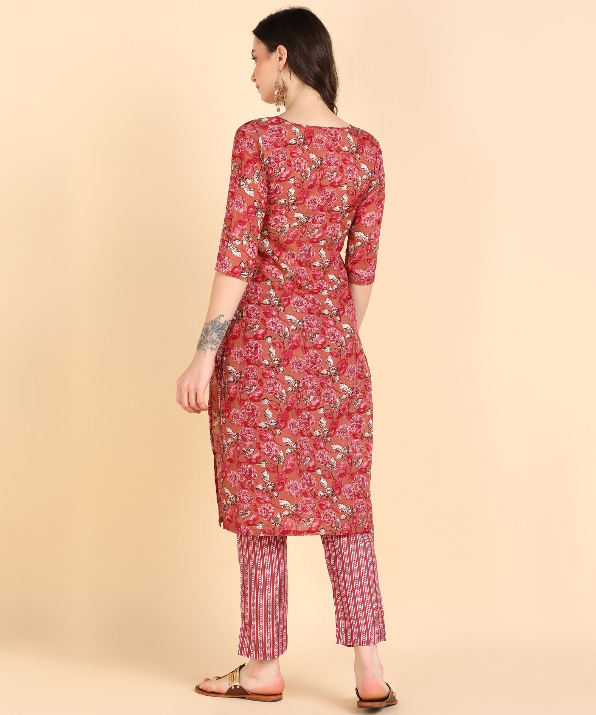 Women's Cotton Printed Straight Kurti With Pant Set