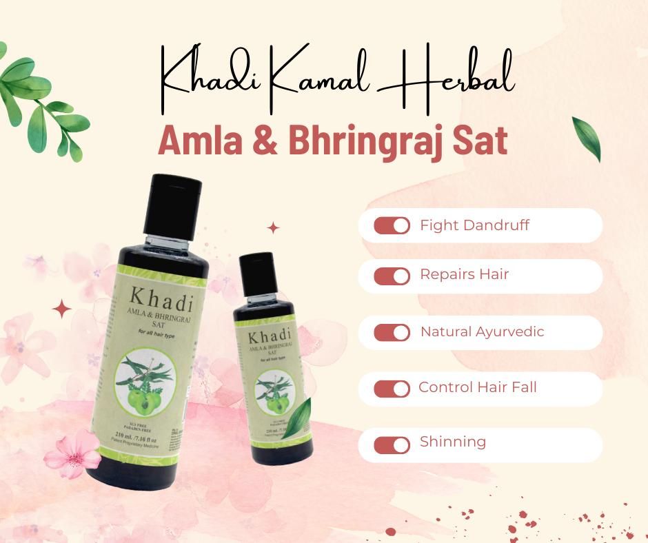 Khadi Kamal Herbal 100 Pure Natural & Organic Amla Bhringraj Shampoo For Men And Women For Hair 210ml (Pack of 5)