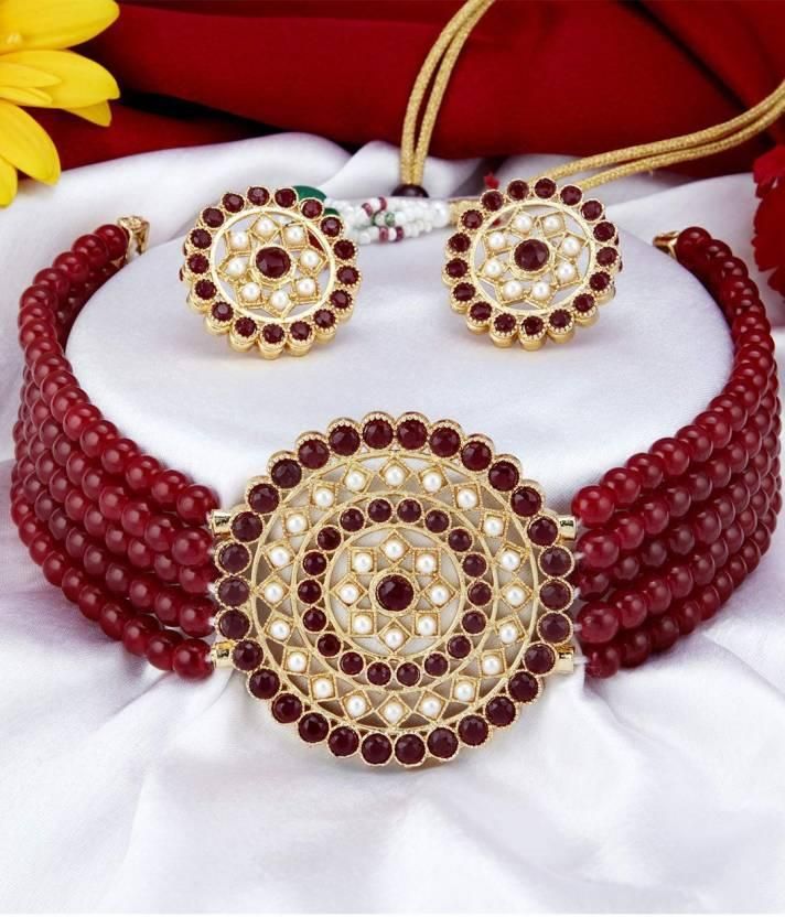 Gold-plated Maroon Jewel Set�