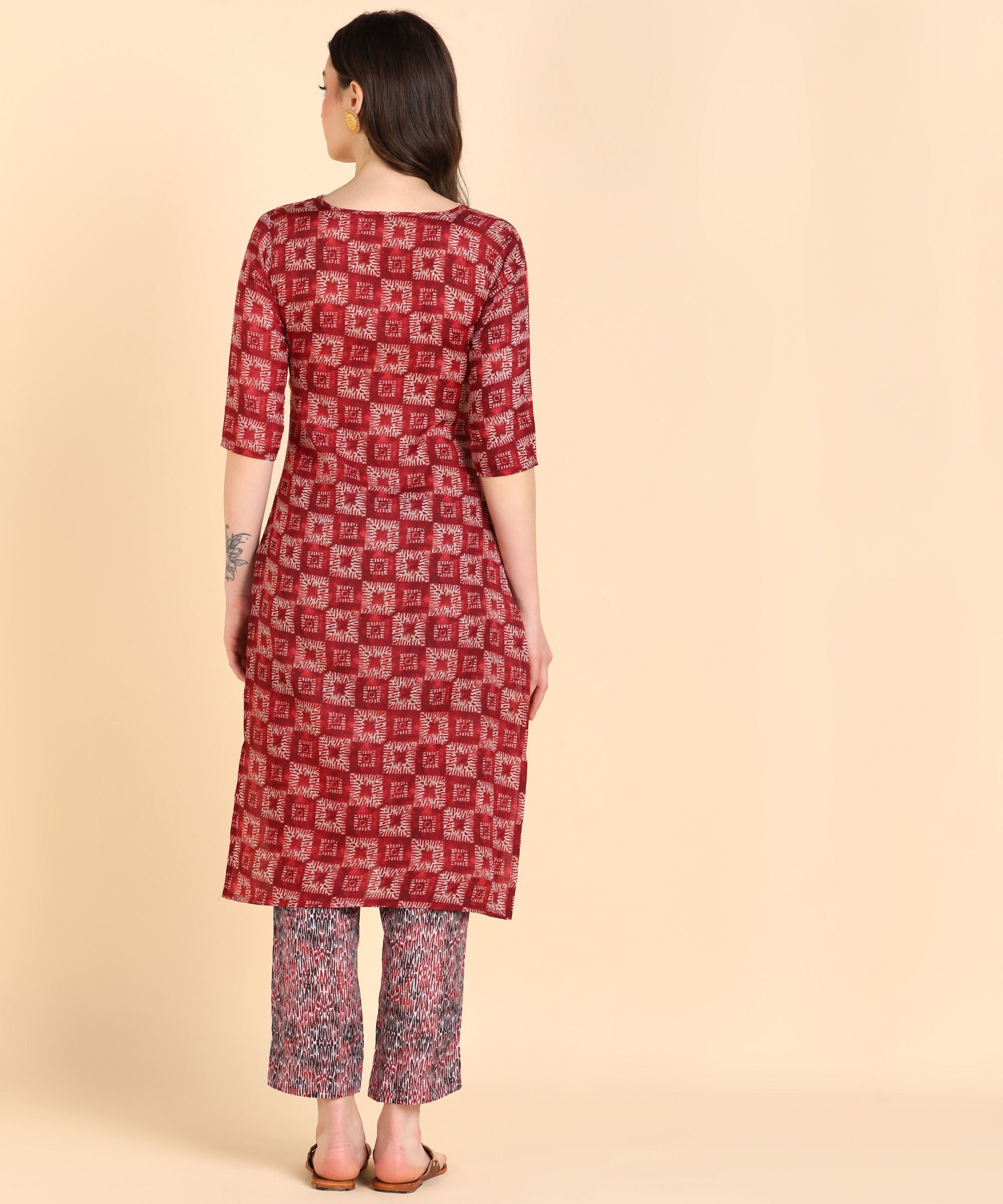 Women's Cotton Printed Straight Kurti With Pant Set