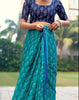 Leemboodi Ready to Wear Ikkat Print Cotton Blend Saree (Green, Blue)