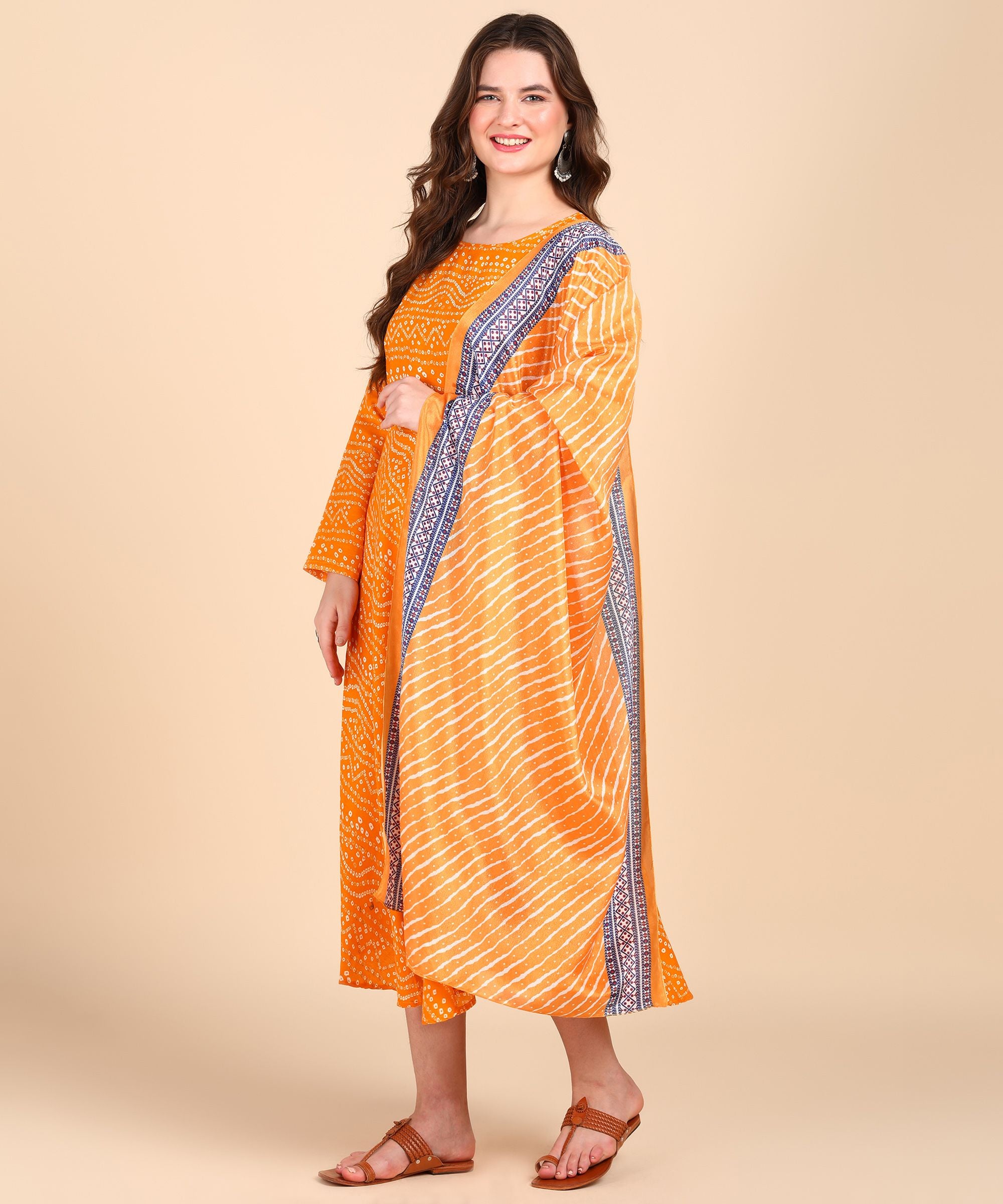 Women's Anarkali Cotton Printed Kurti With Dupatta Set